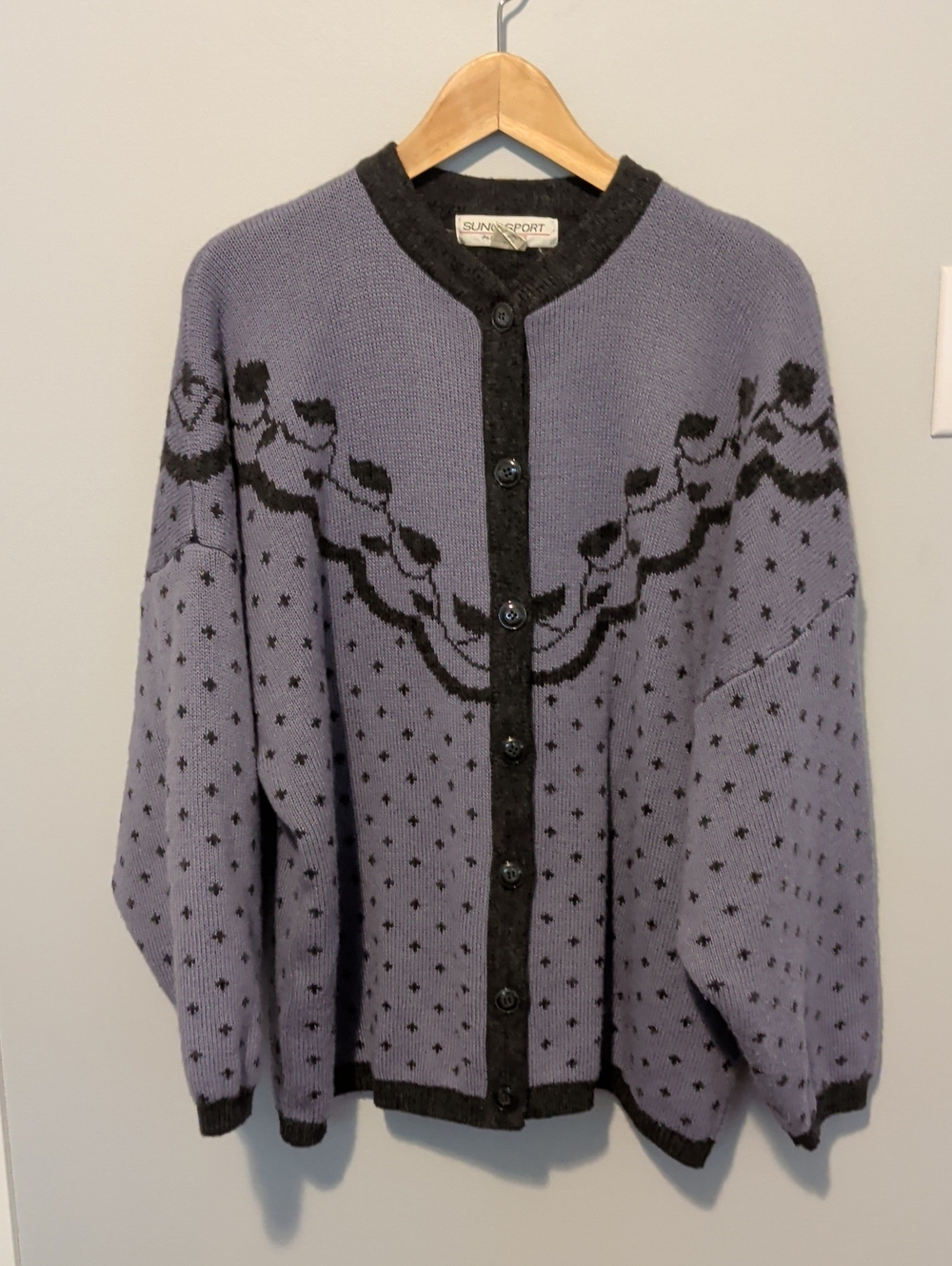ALFRED SUNG Lavender and Black Floral Knit Cardigan
